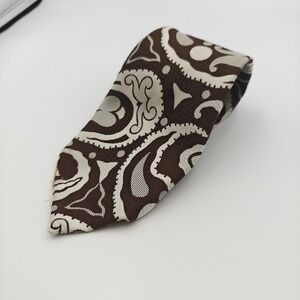 Vintage 60s 70s Gian Mario Brown Pattern Tie‎ Mod Necktie Polyester Disco Italy